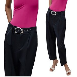 Zara Black High Waist Ankle Pants With Gold Tone Belt Buckle Size S NEW